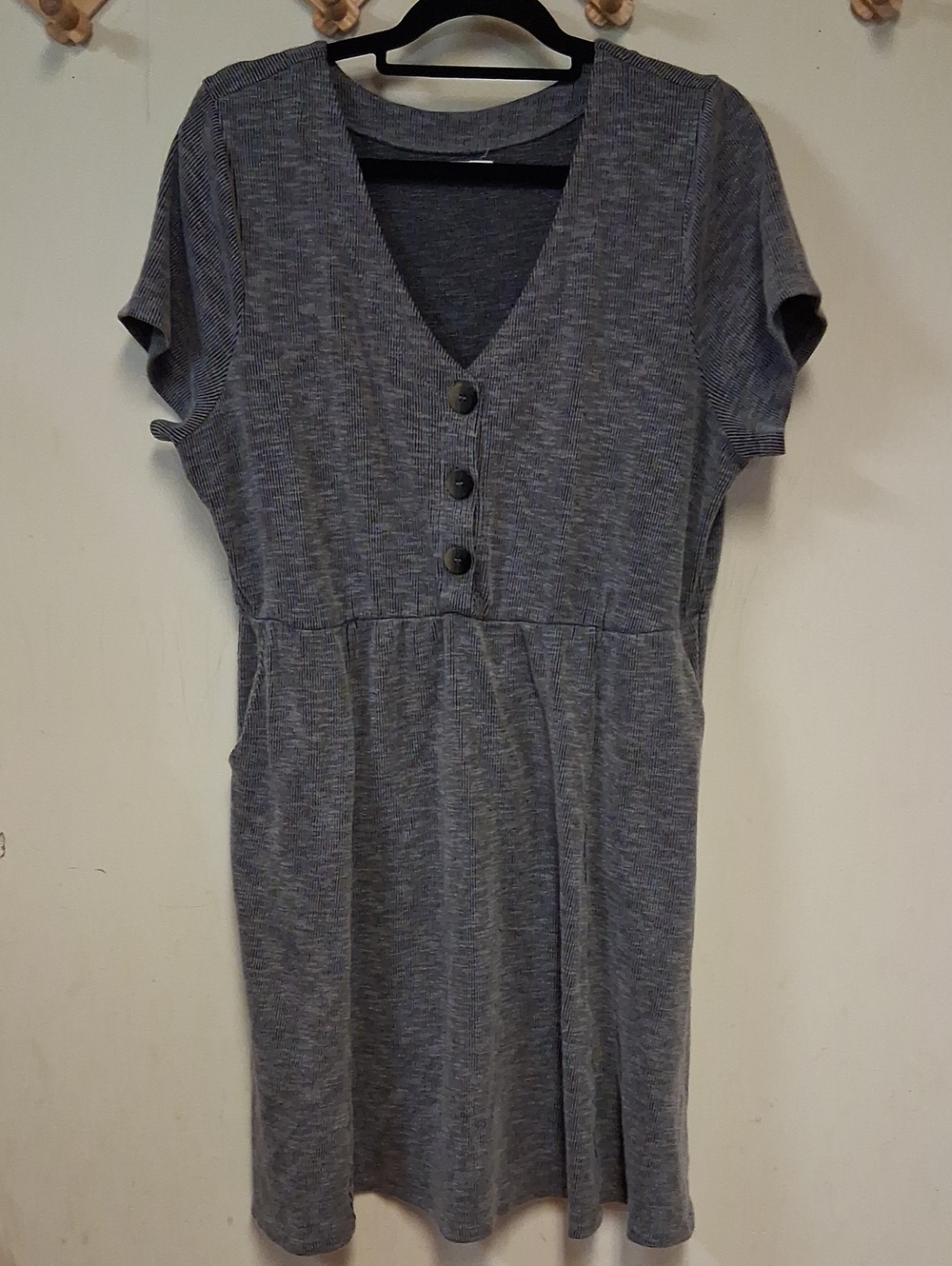 Maurices Heather Gray V-Neck Short Sleeve Dress with Button Front